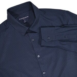 MIZZEN+MAIN Men's M Navy Blue Micro Dot Leeward Trim Fit Button Up Dress Shirt